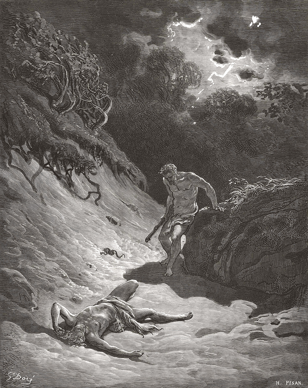 005.Cain_Slays_Abel A chaotic painting of violence and war. There are spears and horses.